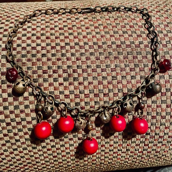 Vintage brass/bronze/copper bead, wood, necklace. Beautiful. - Picture 3 of 9